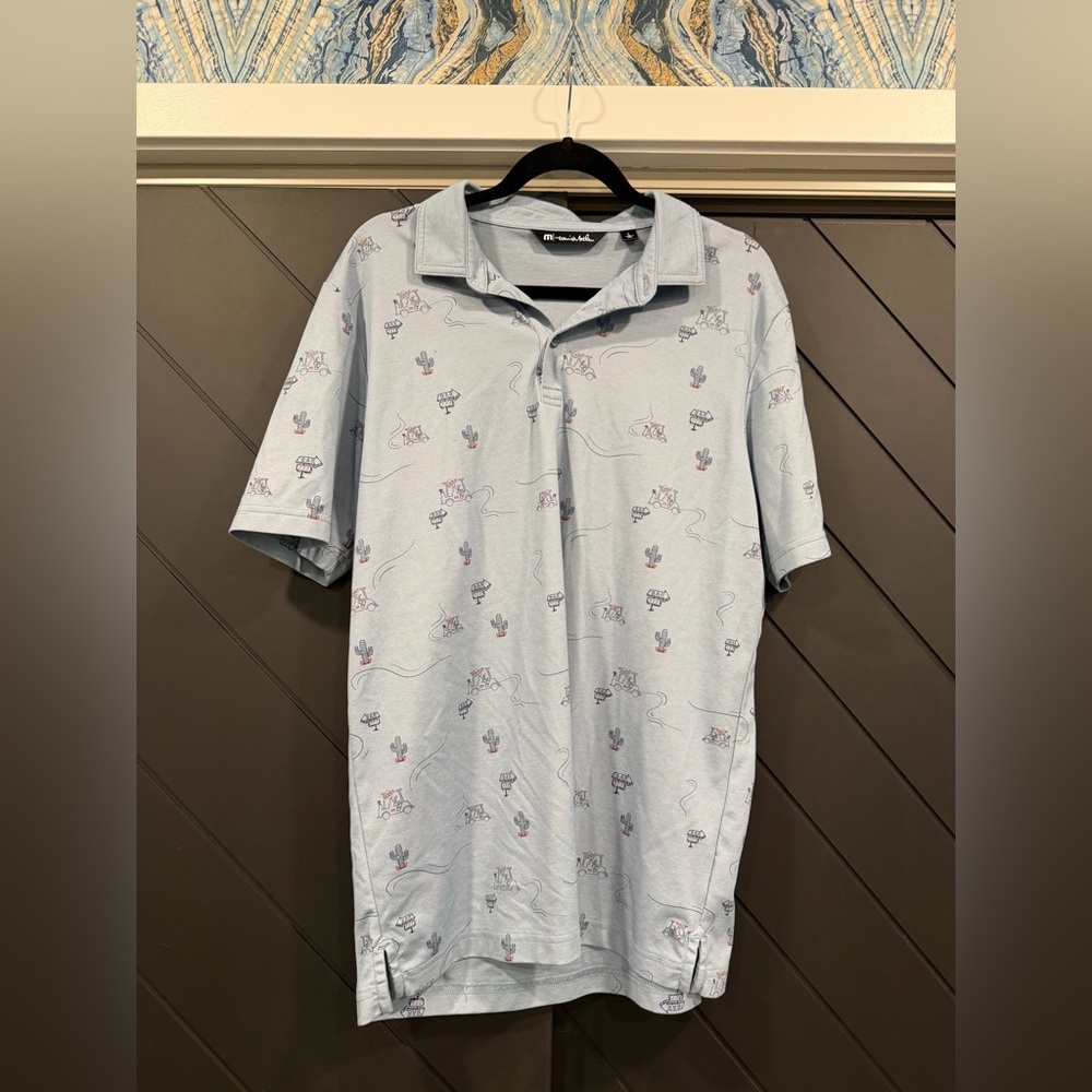 Travis Mathew Men's Polo Shirt in light blue with Subtle Pattern